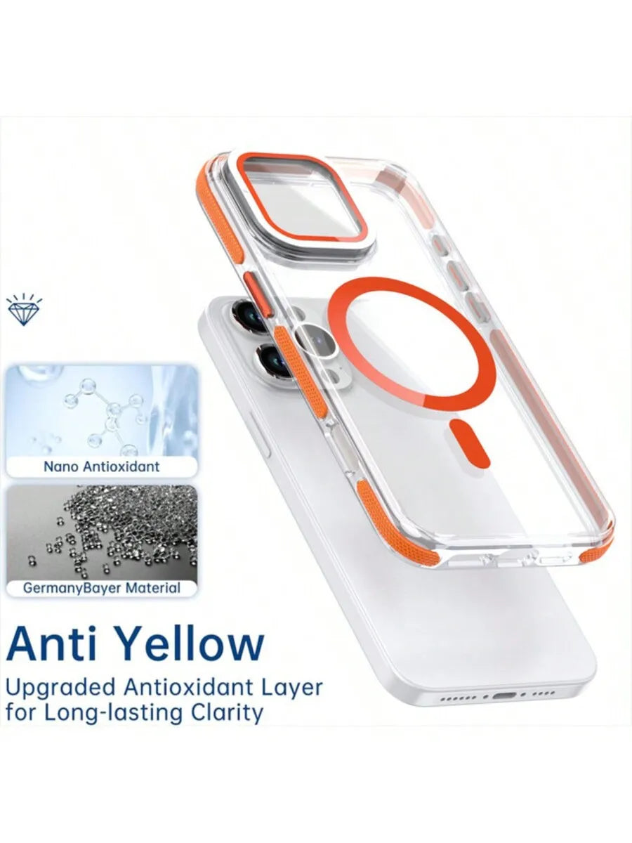 Entronix Magnetic Clear Case For IPhone 16, 15, 14, 13 Slim Shockproof Camera Prop KickStand, IPhone 16 Case Colored