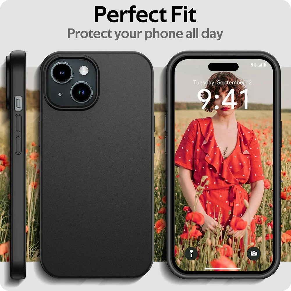 Luxury Matte Silicone Soft Case For iPhone 16 15 14 Plus 13 12 Mini 11 Pro XS Max X XR SE 7 8 Plus Ultra Thin Solid Black Cover