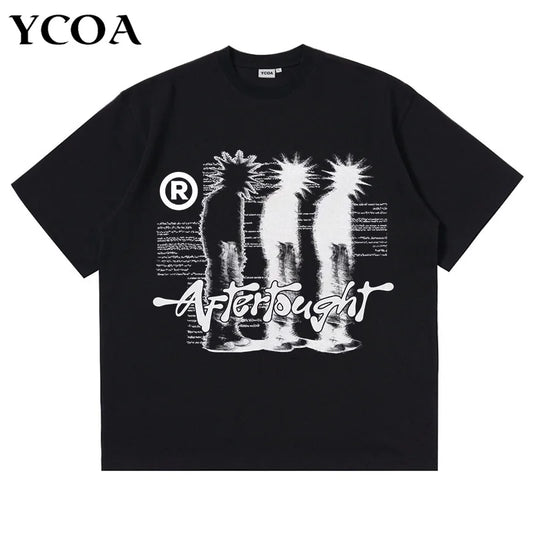 Men Tshirt Cotton Oversized Graphic Print Shadow Y2k Streetwear Top Short Sleeve Tee Hip Hop Harajuku Vintage Aesthetic Clothing