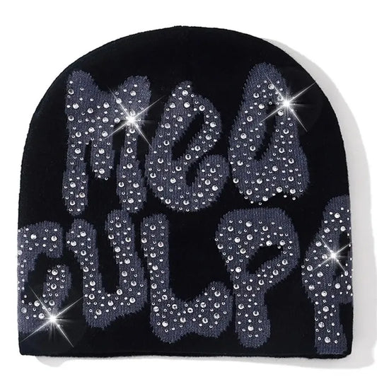 2023 NEW Y2K MEA Culpa Beanies Hat with Rhinestone for Women Men Beanies Hats Hip-hop Soft Stretch Warm Knitted Slouchy Cap