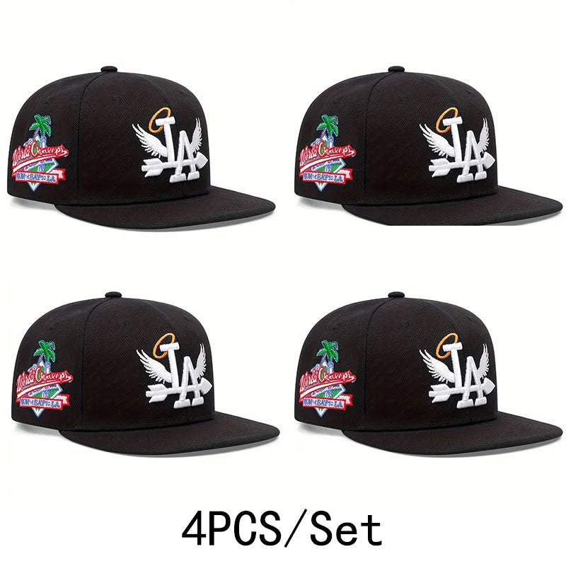 1/2/3/4PCS Fashion Unisex LA Embroidery Baseball Caps Los Angeles Snapback Hat Angel Wings Hip Hop Caps Outdoor Adjustable Hats