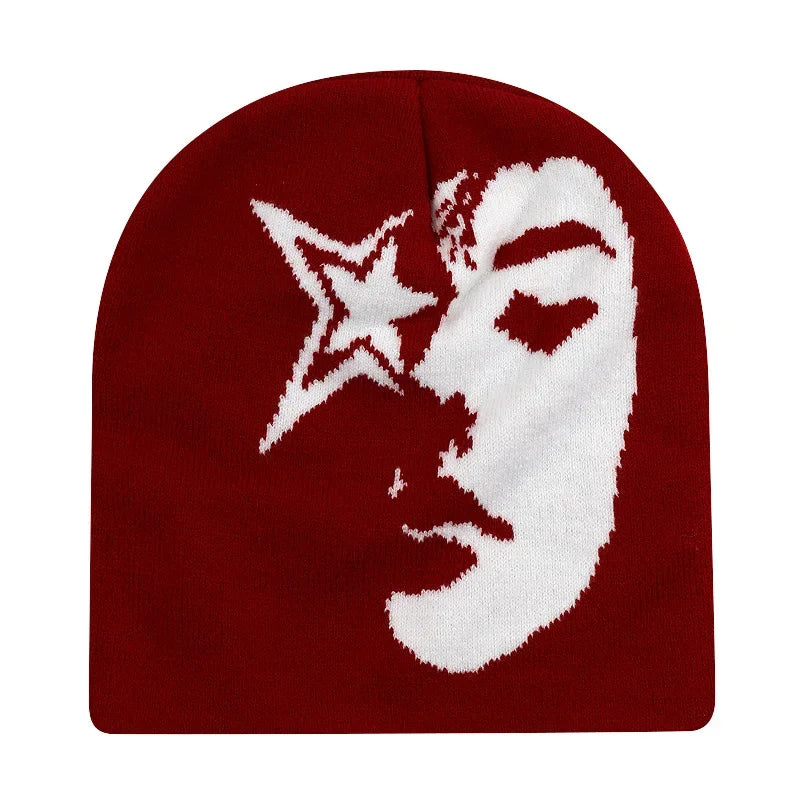 2024 Fashion Face Pattern Beanies Hip Hop Y2K Street Hat Women Men Dance Fire Hell Burn Winter Warm Knitted Bonnet Skiing Hat