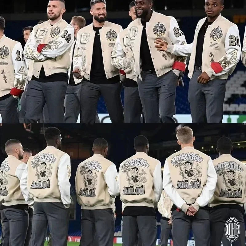 Trendy Soccer Fashion New Men's Embroidered Bomber Jacket Hip Hop Letter Splicing Leather Baseball Clothing Y2K Jacket