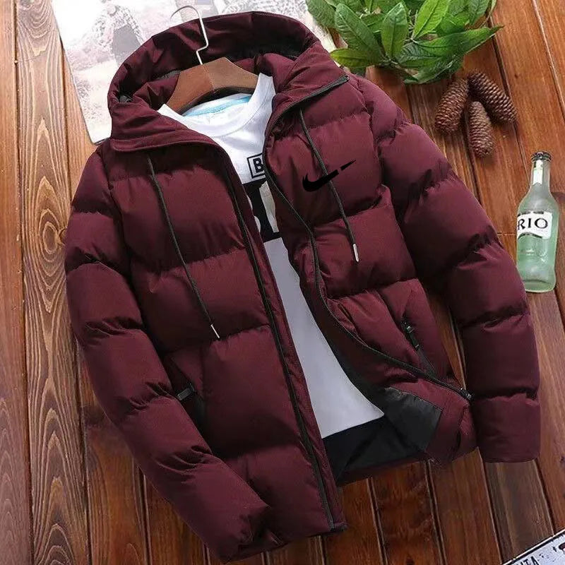 2024 Men's High Quality Classic Fashion New Zipper Printed Hooded Cotton Padded Jacket