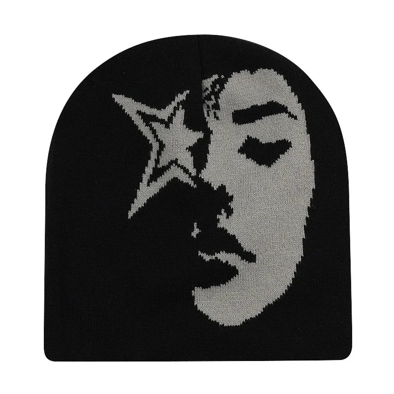 2024 Fashion Face Pattern Beanies Hip Hop Y2K Street Hat Women Men Dance Fire Hell Burn Winter Warm Knitted Bonnet Skiing Hat