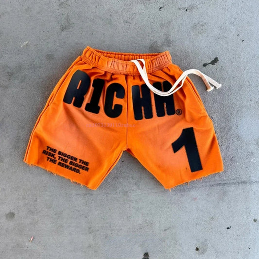 Solid Color Shorts Men Women American Retro Senior Rubber Letters Printed Five Pants Summer New Loose Thin Section Couple Shorts