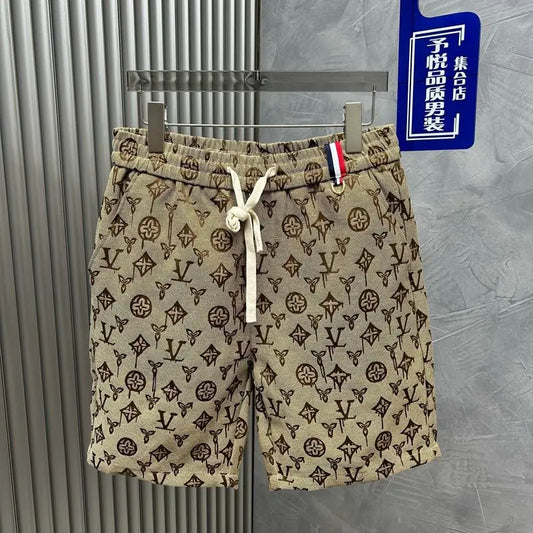 New high-end printed men's straight leg shorts, fashionable trend, niche five leg pants, casual versatile sports pants