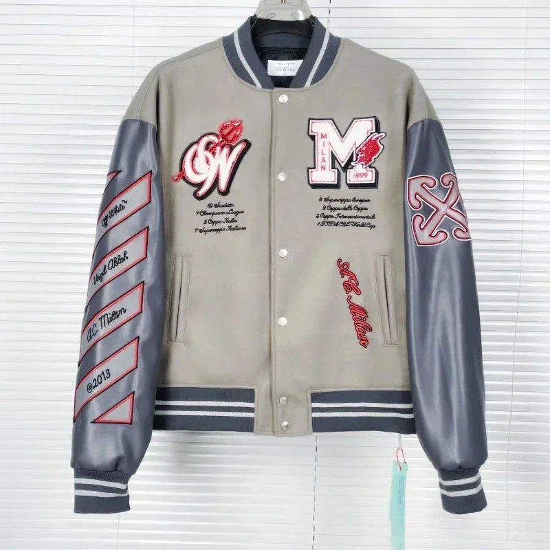 Trendy Soccer Fashion New Men's Embroidered Bomber Jacket Hip Hop Letter Splicing Leather Baseball Clothing Y2K Jacket