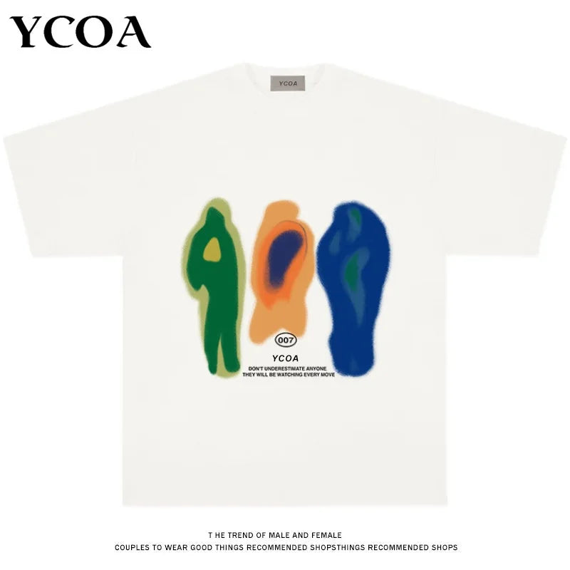 Men T-Shirt Cotton Oversized Summer Printed YCOA Graphic Harajuku Hip Hop Loose Tops Tees Korean Fashion Y2k Aesthetic Clothing