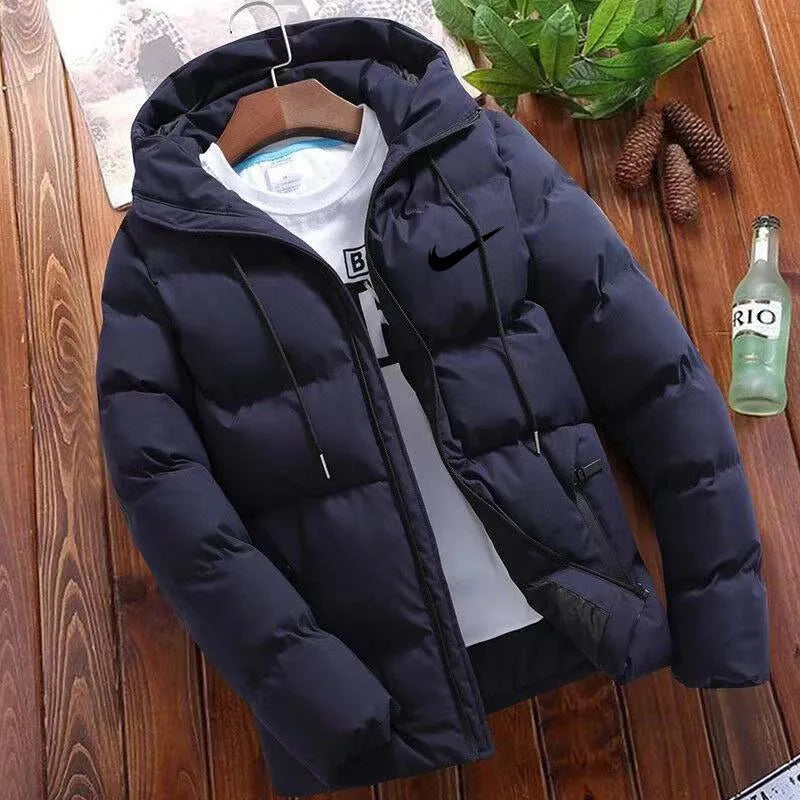 2024 Men's High Quality Classic Fashion New Zipper Printed Hooded Cotton Padded Jacket