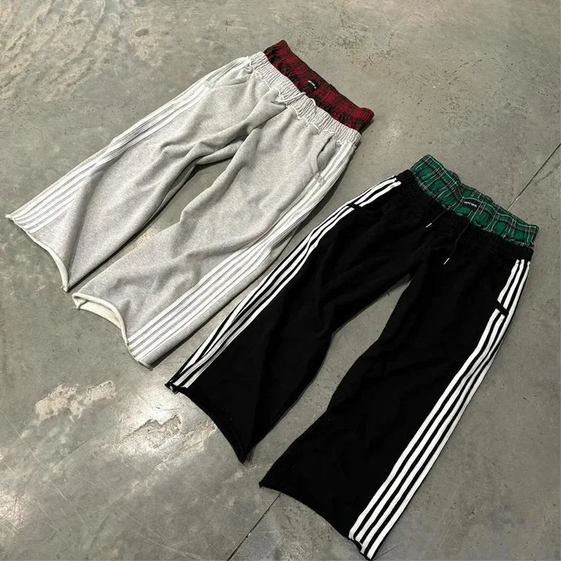 Y2K pants vintage Harajuku double Embroidered waist Sweatpants Men Wome Hip Hop Casual High waisted Wide Leg Pants Streetwear