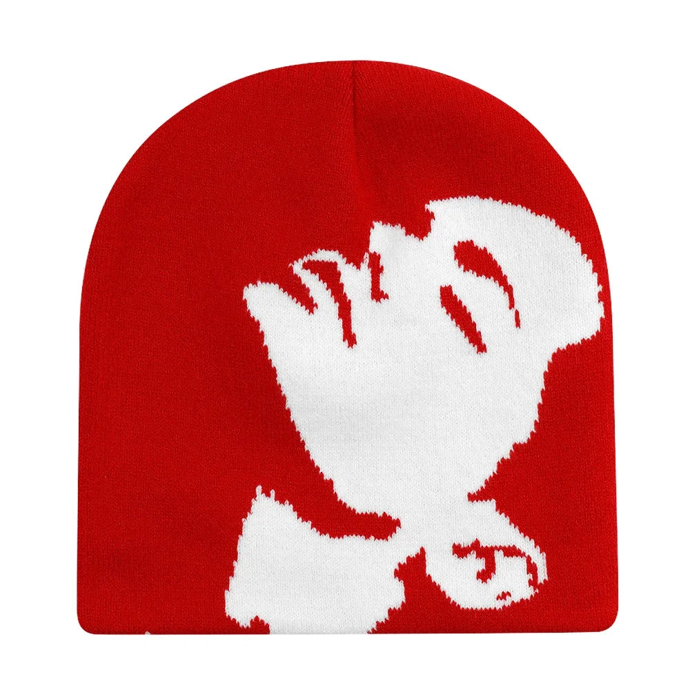 2024 Fashion Face Pattern Beanies Hip Hop Y2K Street Hat Women Men Dance Fire Hell Burn Winter Warm Knitted Bonnet Skiing Hat