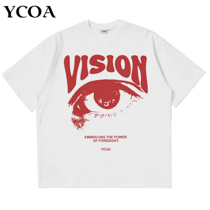 Men's T-Shirt Oversized 100% Cotton Eye Graphic Korean Summer Y2k Tops Tees Streetwear Harajuku Short Sleeve Aesthetic Clothing