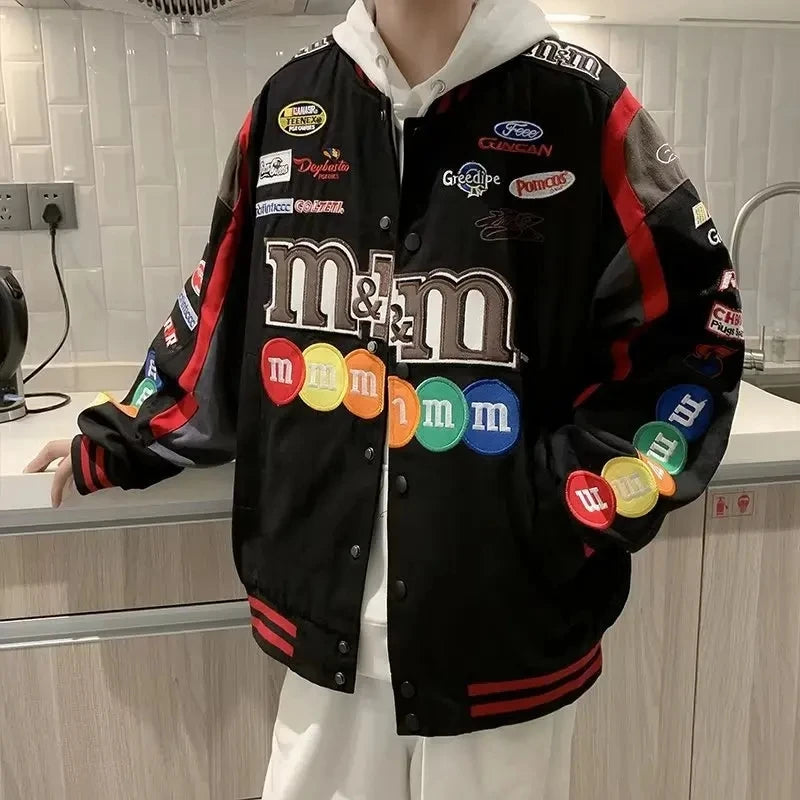 Embroidery M Letter Harajuku Baseball Jacket Coats Men Women Hip Hop Printed Couples Harajuku Patch Varsity Y2K Bomber Jackets